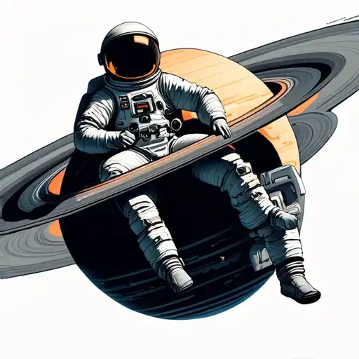 Astronaut Sitting On Edge Of The Rings Of Saturn