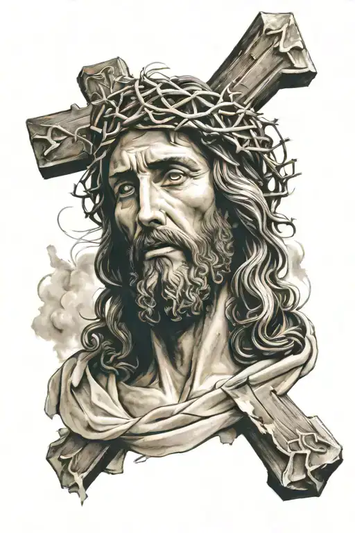 Face Of Jesus Christ With A Cross Below Him