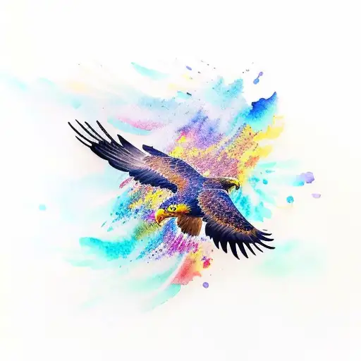 An Elegant Female Eagle Soaring Through A Vibrant Watercolor Sky