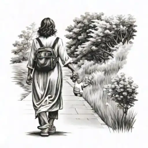 Mom And Son Walking Hand In Hand