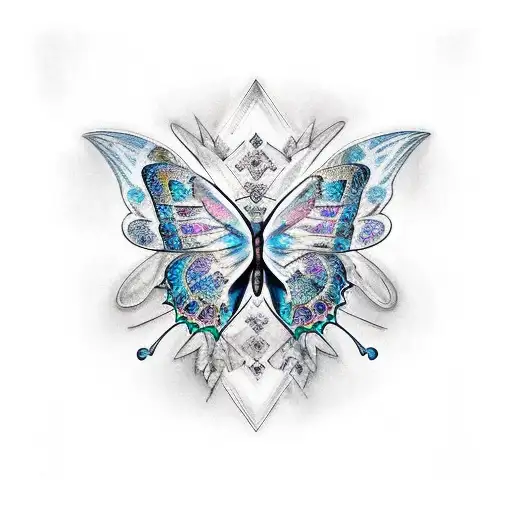 Butterfly With One Side Of The Wings As Crystals And The Other Side With A Skull Patter