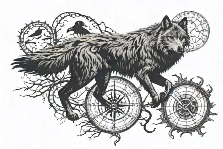 Vegvisir Wolf And Ravens