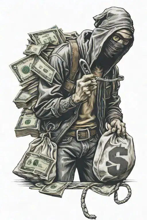 Robber Holding Money Bag