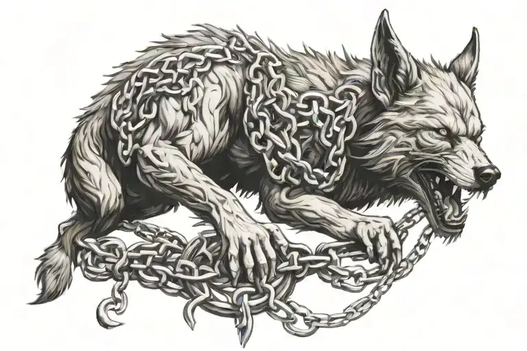 Fenrir In Chains With Odin