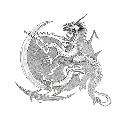 Saint George Killing The Dragon Arm Tattoo With Moon Background