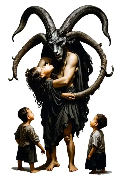 Baphomet Circled By Two Children Looking Up To Him