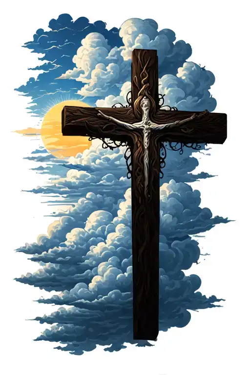 Cross With Clouds And Sun Shaded Behind It