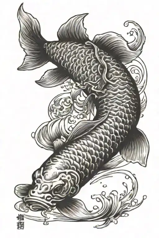 Japanese Oriental Koi Fish Swimming Upstream