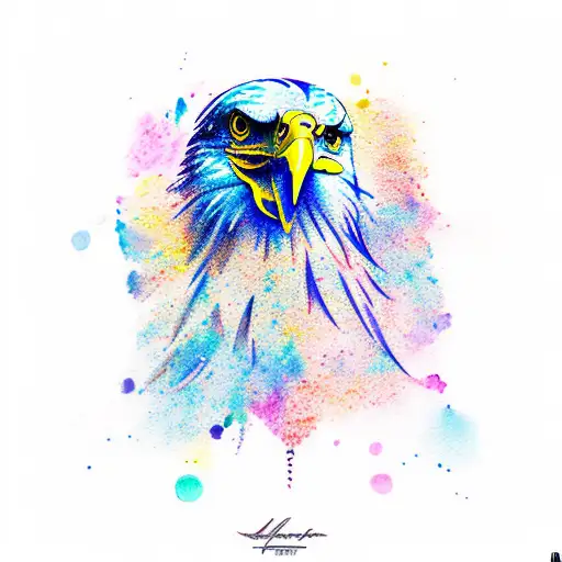 An Elegant Female Eagle Soaring Through A Vibrant Watercolor Sky
