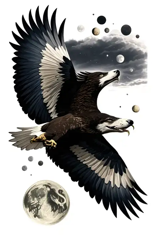 Wolf Howling Eagle Flying Dollar Bills Moon Phases