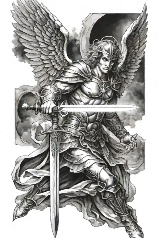 Archangel Michael Defeating Evil With Long Sword