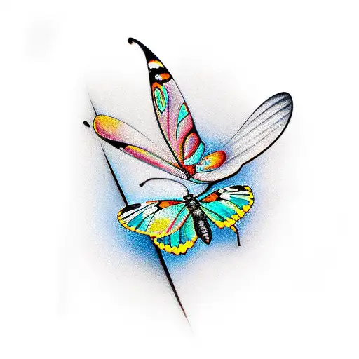 Butterfly With Color Blooming From Rose