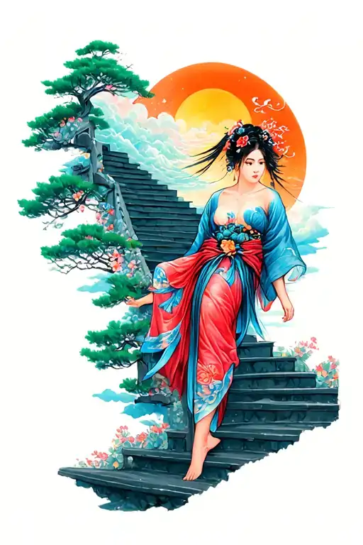 Japanese Themed Full Leg Stairway To Heaven