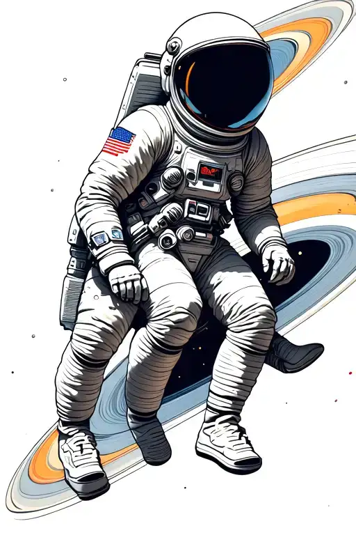 Astronaut Sitting On Edge Of The Rings Of Saturn