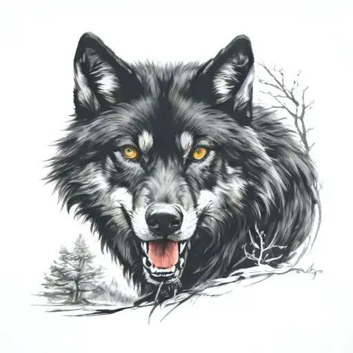 Black Wolf Red Eys