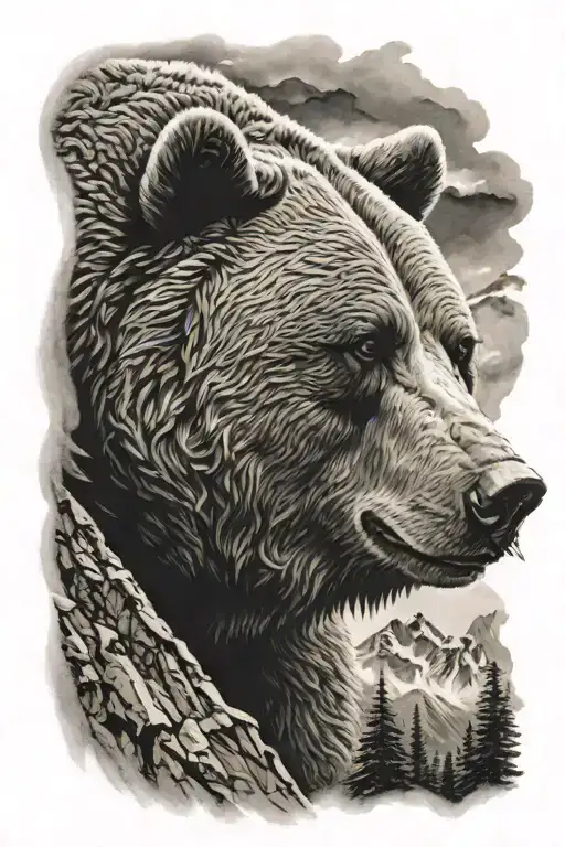 Angry Bear Overlooking Mountains