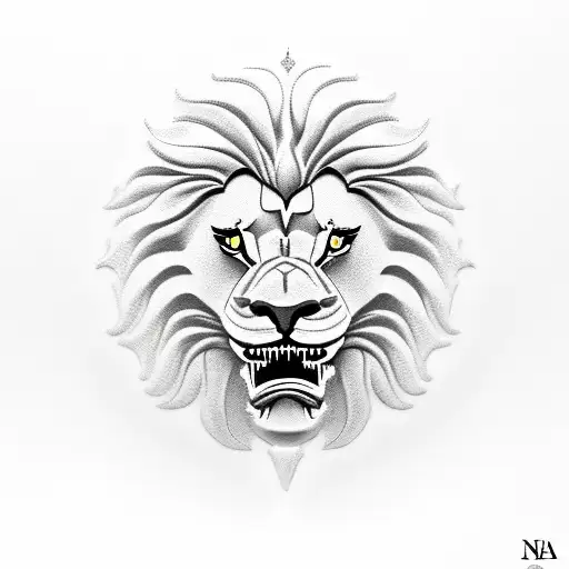 Lion Head With Open Mouth And Teeth