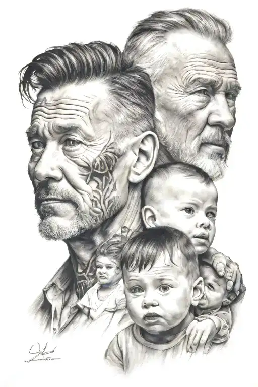 Son's Face With Father And Son's Face