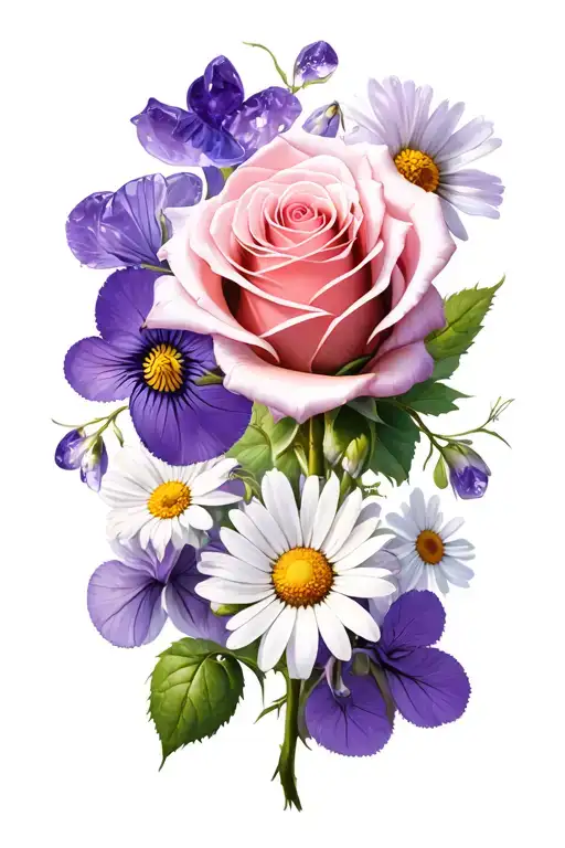 Rose And Violets And Daisies And Raw Amethyst