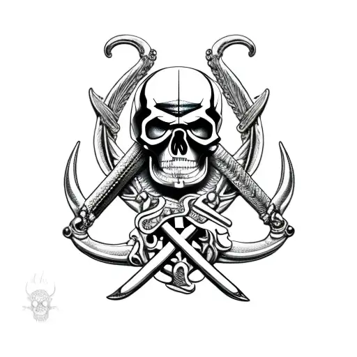 Skull And Crossbones With Scythes And Horns