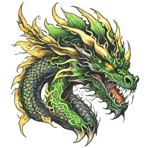 Black And Gold Dragon Breathing Green Flames