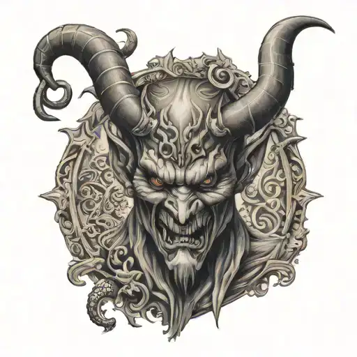 Devil On The Back With Ornamental Background