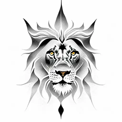 A Powerful Silhouette Of A Lion With The Leo Zodiac Sign Incorporated In Dotwork Style
