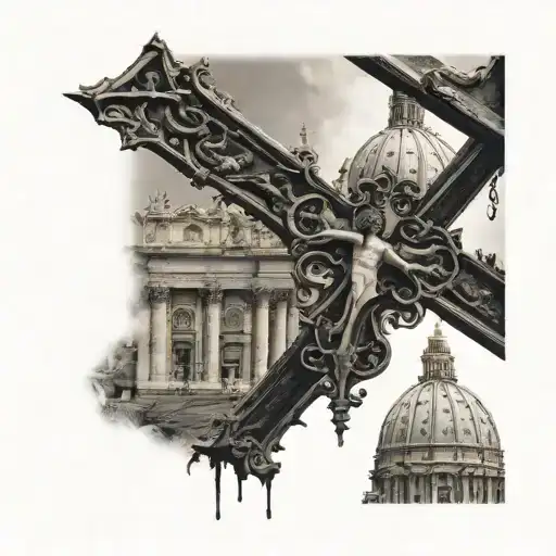 A Up Side Down Cross With The Vatican In The Background Saint Peters