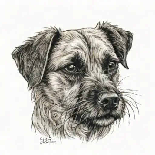 Border Terrier Dog And Chestnut Horse