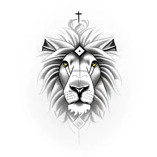 Half Lion Half Lamb With A Cross In The Middle And 3 Crosses At The Bottom