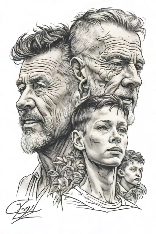 Son's Face With Father And Son's Face