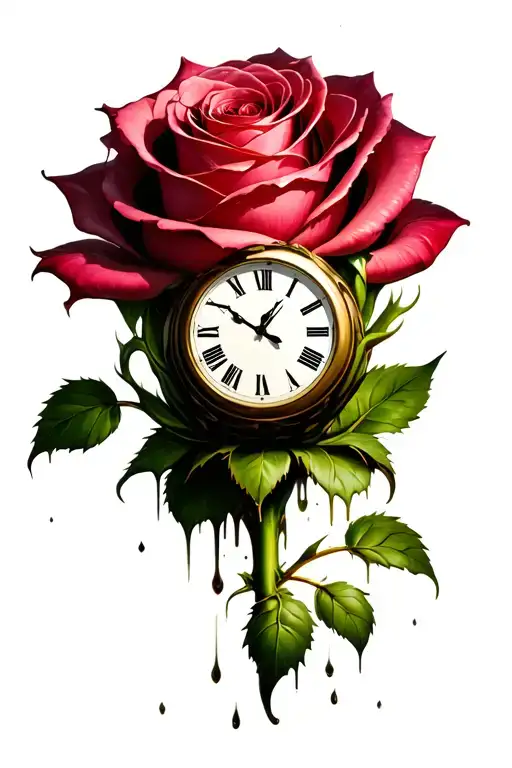 Clock Melting Into Giant Rose Bud