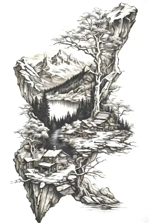 Outdoor Scene With Mountains Men Sleve