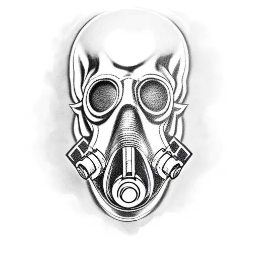 Flaming Gas Mask With A Skull Inside