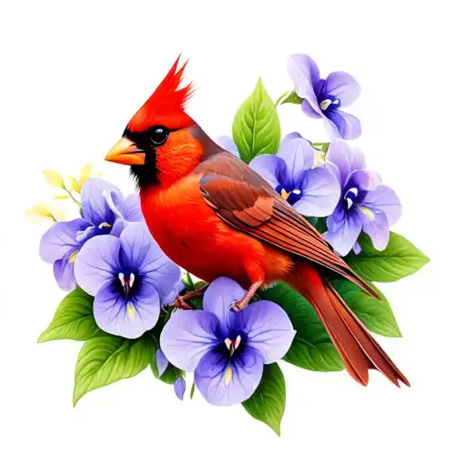 Cardinal Perched On A Bed Of African Violets One Water