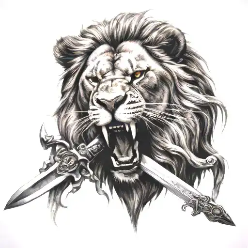 Sword Going Through Dead Lion Head