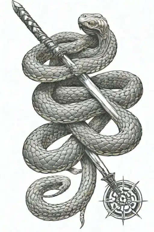 3D Snake With Sword Wrapped Tightly