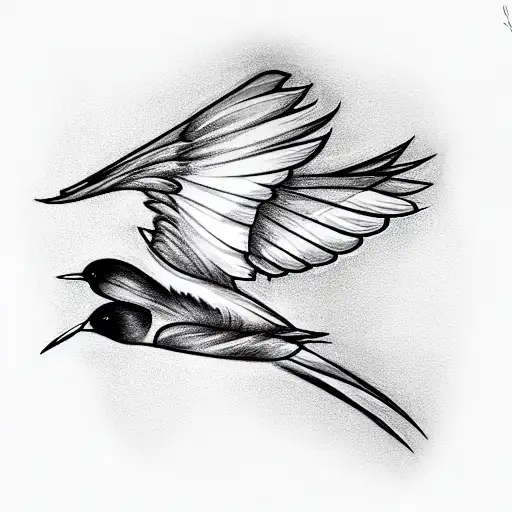 Swallow Bird In Black And Gray Clutching An Olive Branch