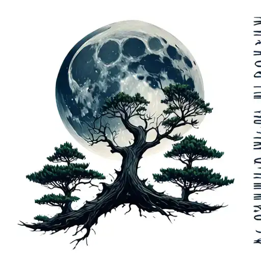 Moon And Trees Growing