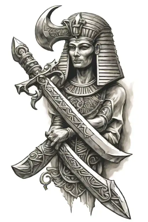 Egyptian Sickle Next To Templar Sword