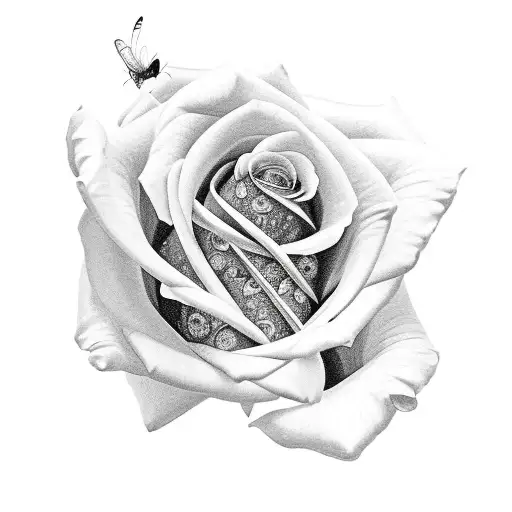 Rose And Brier Intertwined With A Butterfly Landing On Top