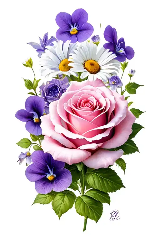 Rose And Violets And Daisies And Raw Amethyst
