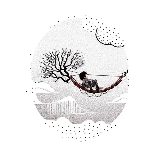 Person On Tree Swing On Cliff Overlooking Sunset On Water