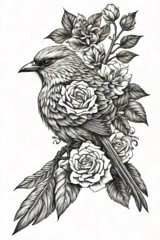 Bird And Tribute To Grandfather And Flowers