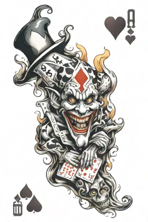 Creepy Jester Surrounded By Flames With Playing Cards