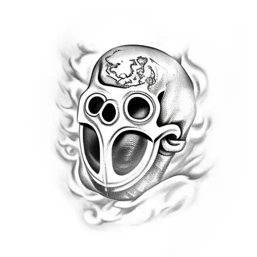 Shattered Flaming Gas Mask With A Skull Inside