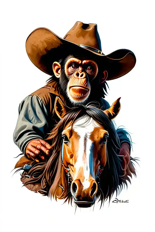 Monkey Cowboy On Horse Creepy Horror Themed