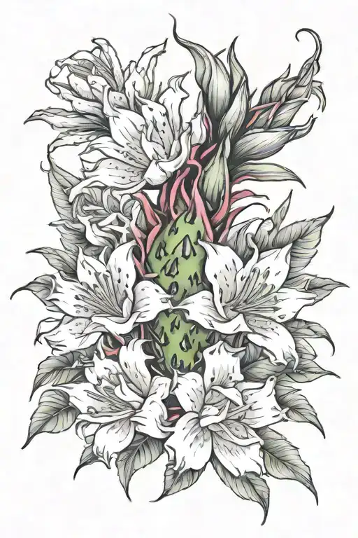 Dragonfruit Plant On Fire With Dragon Head And Plumeria Flowers