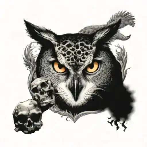 Owl On Top Of A Skull A Wolf And A Panther