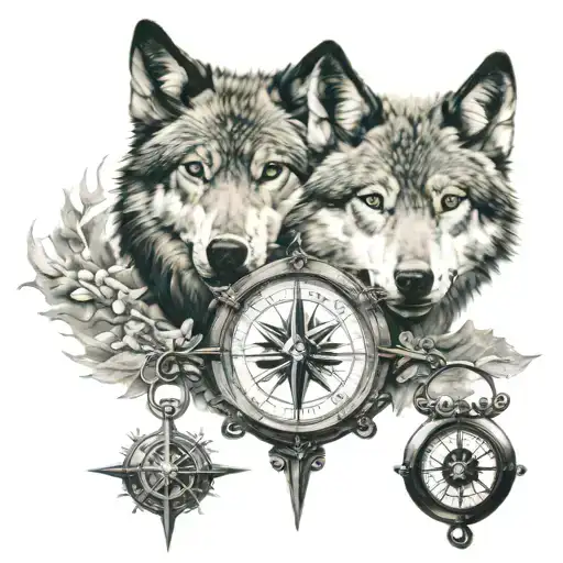 Compass And Wolf Looking Forward